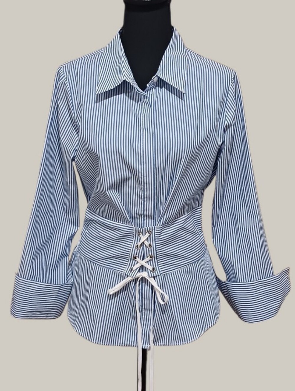 Boston Proper Corset Waist French Cuff Stripe Blouse Equestrian Victorian